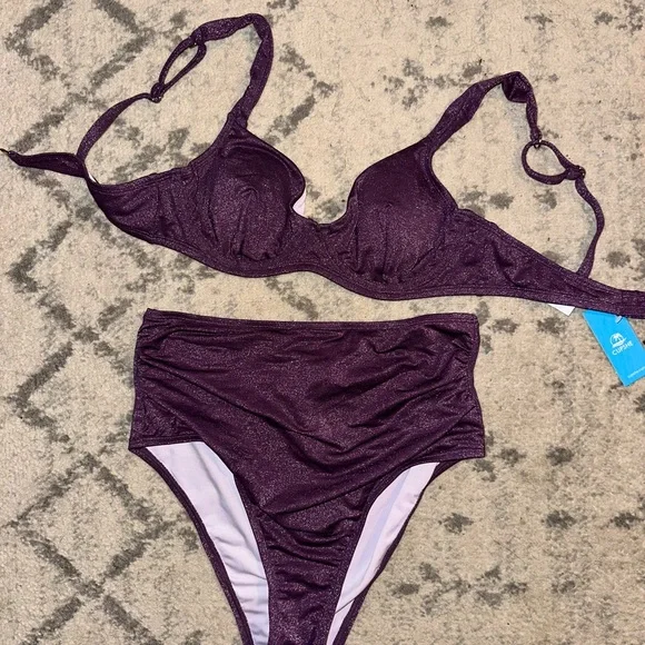 Cupshe Purple High-Waisted Bikini Set with Underwire Support - Picture 6 of 6